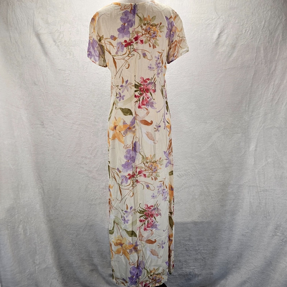 Vintage Coldwater Creek Floral Maxi Dress Size Medium Cream 90s Short Sleeve EUC - Picture 4 of 11